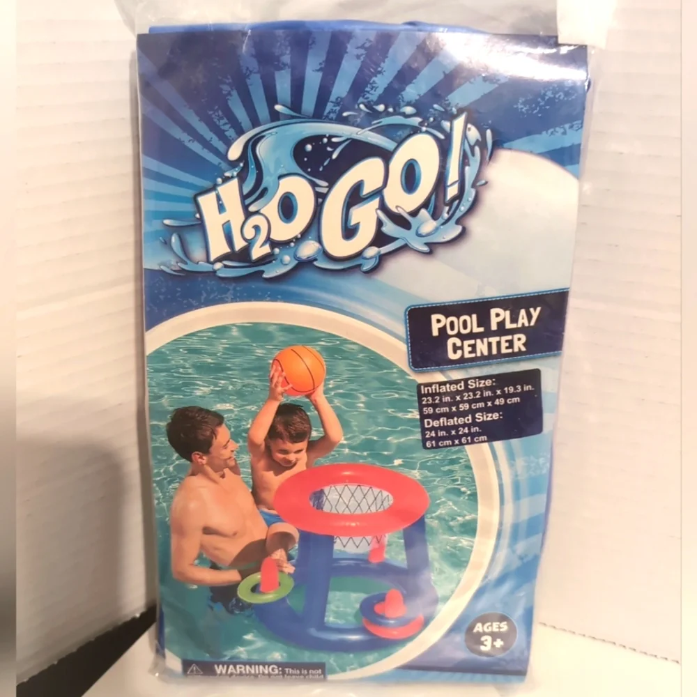 Pool Play Center - Blue and Red Inflatable Basketball Hoop, Ball And Rings‎